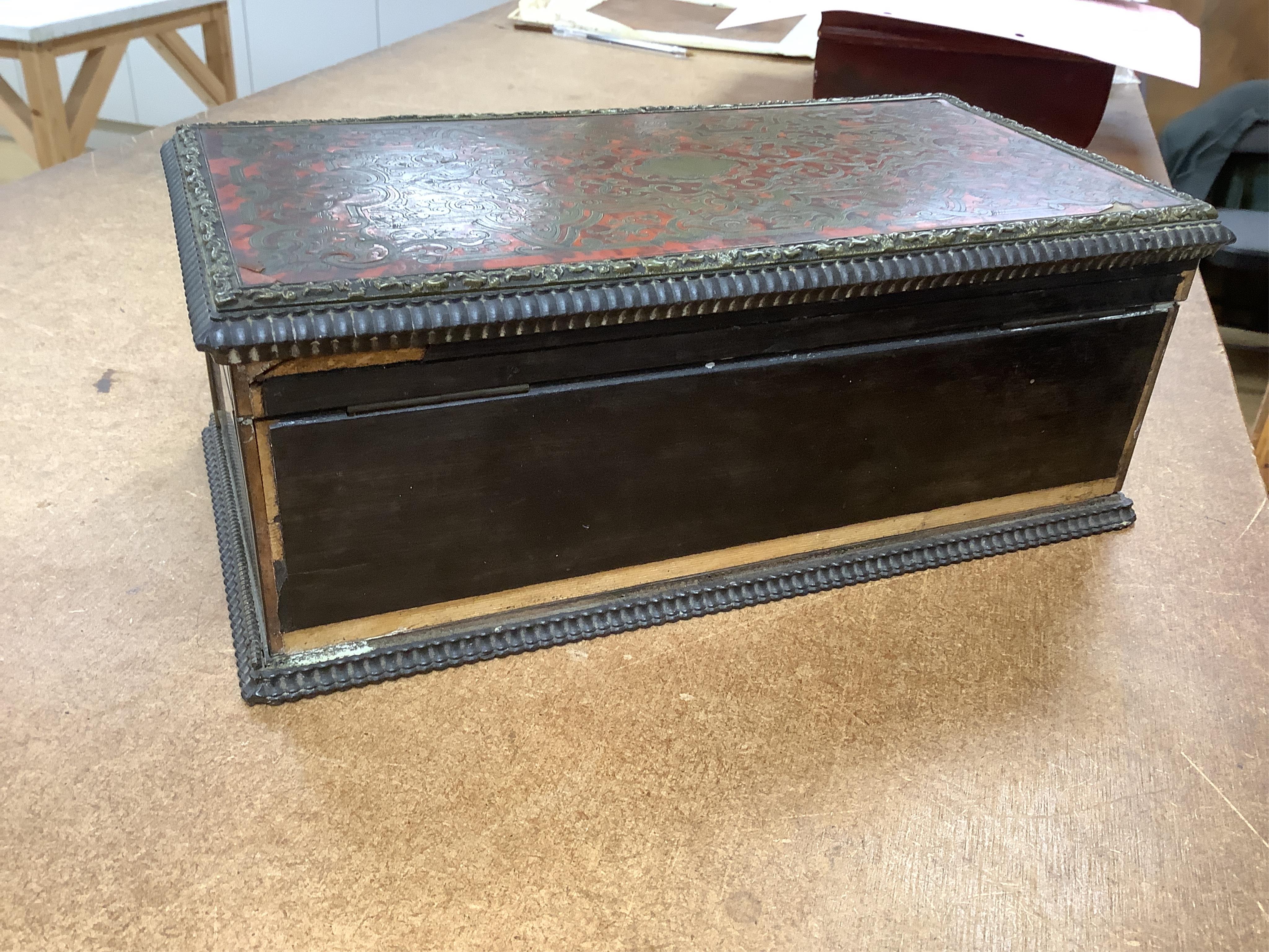 A 19th century French boullework glove box, signed Tahan, Rue de la Paix, width 27cm.